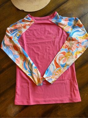 Seea Pink Doheny Rash Guard with Floral Printed Raglan Sleeves